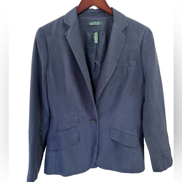 Lauren Ralph Women’s Blue Navy Silk/linen jacket Size 10 - Picture 1 of 8